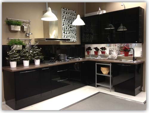 Black Kitchen Cabinet with L-Shaped Layout