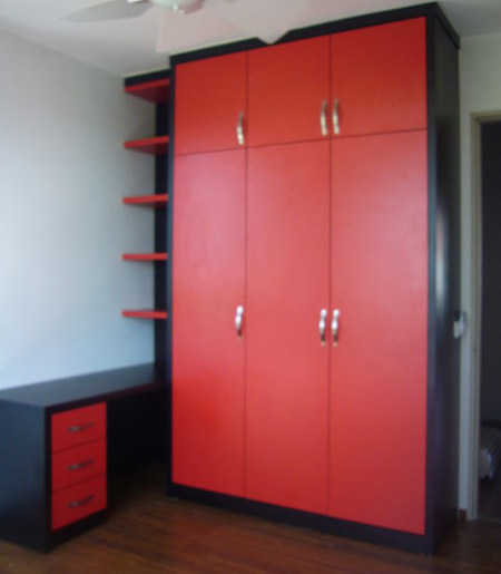 Red Colour Wardrobe with Side Table