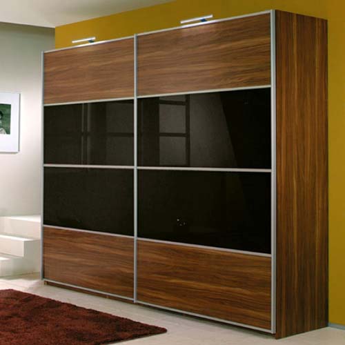 Sliding Door Wardrobe with Black Glass